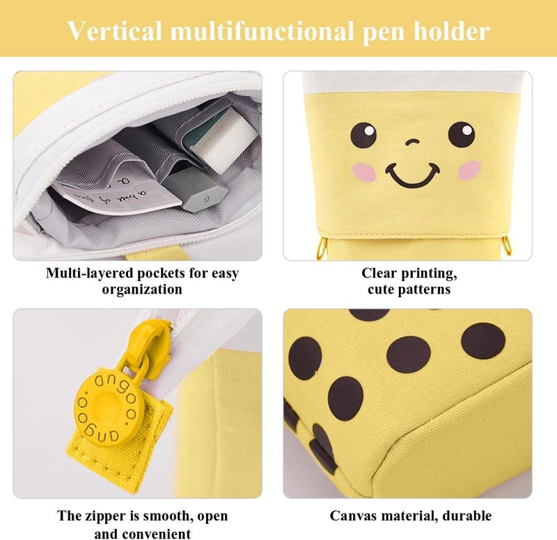 KPX Cute Standing Pencil Case Pen Holder for Kids, Pop Up Stand UP Bubble Tea Pen Organizer Kawaii Stationary for Christmas Holiday New Year Office (Yellow) - Image 3